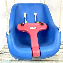 Little Tykes Swing Chair with Hanging Ropes Safety Bar Blue. Good preowned condition with hanging hooks on ropes....