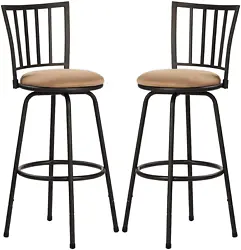 Barstools, Adjustable Counter Stools, Steel Bistro Pub Chairs, Bar Stools with 360 Degree Swivel Seat Top and...