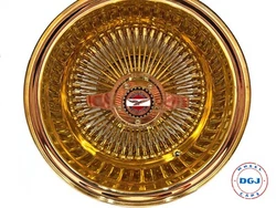 4- 13x7 Zenith inspired Style ALL GOLD Straight Lace Lowrider Wire Wheels. Gold Dish, Nipples Spokes, and Hub & Hub...