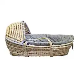 Noses basket bassinet. Includes detachable shade, mattress pad, grey star print fitted sheet, basket liner. All in...