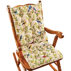 This 2-piece set includes one back cushion with 4 ties and one seat cushion that has 2 ties to attach to the chair....