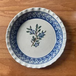 Northwood Pottery New Hampshire Stoneware Pie Plate 1994 Blue Spongeware.