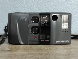 Olympus Infinity Tele Film Camera 35mm Point & Shoot TESTED  Works Great! Flash, timer, rewind, film advances, shutter...