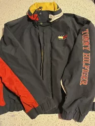 Vintage 1990s Tommy Hilfiger Spellout Flag Windbreaker Jacket Hooded Size XL.