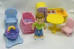 Fisher Price MY FIRST DOLLHOUSE Baby Furniture Kitchen Table LOT Dad Figure. In used condition. Please look at pictures...