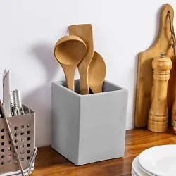Minimalist kitchen tools storage crock holds cooking and dining utensils in one convenient place Gray solid rectangular...