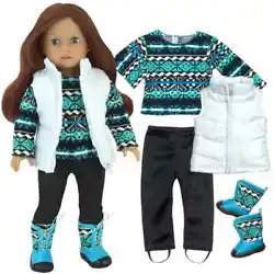 ---This listing is for an 18 inch Doll and includes the following: ---Teal and black long sleeved knit top, rounded...