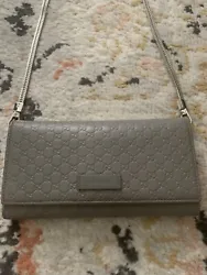 GUCCI long wallet micro sima GG logo leather gray Chain added to use as crossbody.Can remove and use as wallet also...