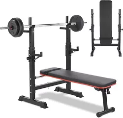HEAVY-DUTY STRUCTURE & MORE SAFER:    Weight bench with barbell rack set are made of powder-coated heavy-duty steel....