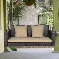 Here is our 49in Brown Gradient Rattan Beige Cushion Rattan Swing Chair. What are you hesitating about?. Material: PE...