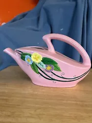 Beautiful Ceramic Watering Can Pink With Flowers Home Decor. It can be used for other things: planter or decorations....