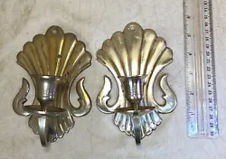 PAIR of Hand Made Elegant Solid Brass Art Deco Wall Sconces For Taper Candles. The sconces are hand made and have a...