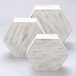 3 Whitewashed Hexagon Wooden Cake Stand Cupcake Dessert Holder. Present your sweets and cupcakes on rustic dessert...