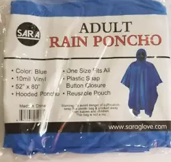 ADULT RAIN PONCHO. Hooded Poncho. Color : Blue. 10mil Vinyl.