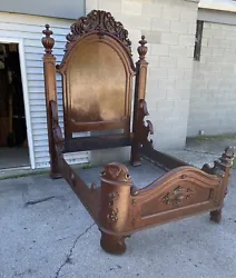 Heavy duty Victorian burled walnut knock down hanging bed. The side poles are 5.5” square. J & L Antiques NY is...