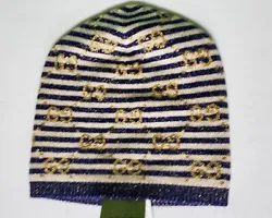 NWT Gucci GG stripe wool blend beanie hat.