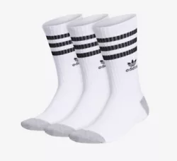 Adidas Roller Crew Socks BH6423 (3-Pack) White With Black Stripes Size 6-12 New