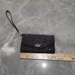 Kate Spade Black Glitter Cardholder Wristlet Wallet.
