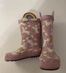 Target unicorn & rainbow pink Girls rain boots size 7c. Condition is 