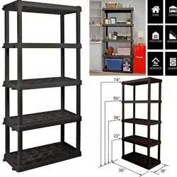 Heavy-duty molded plastic resin shelves hold up to 150 lbs (68 kg) per shelve and will not rust, dent, stain, or peel....