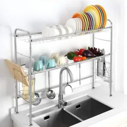 🍑【Multi-Purpose Storage】: 2-Tier Shelves constructed with 1 plate rack and 3 bowl or cup rack, 1 Cutting Board...