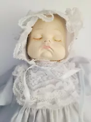 1989 Vintage Artmark Musical Sleeping Porcelain Baby Doll Moving Head Wind Up Blue Dress. Pre-owned Dress has some...