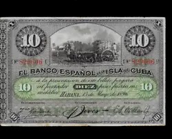 Billet El Banco Espagnol 10 Pesos 1896. - occasion- - voir scan -.