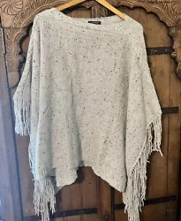 Lauren Ralph Lauren Cable Knit Fringe Lambswool Blend Poncho Sweater One Size.