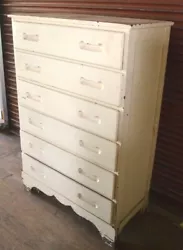 All wood construction painted white. It is in good condition other than needing to be resurfaced. No broken parts or...