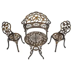 4】Made of all-weather powder coated cast aluminum, the 4 pc bistro set is resistant to rust, weather, fade, chip,...