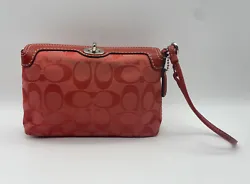 Vintage COACH Red Twist Clasp Canvas Wristlet Purse Coach C Red Turn Lock. Condition is “Used”. Purse has a small...