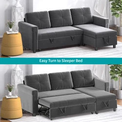 【Pull Out Sleeper Sofa Bed】The sofa couch can be as sofa or bed, the space-saving trundle sleeper part hidden under...