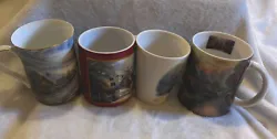 Lot of 4 Thomas Kinkade Painter of Light Coffee Mugs Cups. Night around 4”Holds 8-12 ounces Good condition.