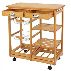 Two of the caster wheels have locking brakes for safety and security to keep the kitchen trolley in place. Convenient...