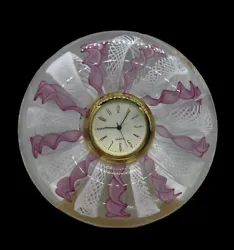 Murano Pink White Ribbons Italian Art Glass Decorative Round Desk Clock DAMAGED. This is being sold as is. There is a...