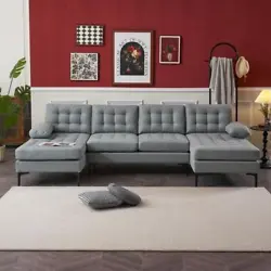 4 Seat Modern Two Chaise Sectional Sofa Set U Shape Living Room Couch Light Grey. Are you looking for a comfortable...