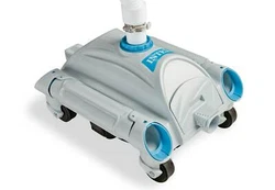 Intex automatic pool cleaner has a small brush underneath its cleaner base that can sweep the floor and debris is blown...