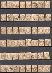 Lot de 64 N°13 oblitérés. Types I ou II à définir.