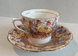 Vintage Rosina 5156 Bone China England Red Blue Yellow Flowers Tea Cup Saucer.