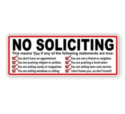 NO SOLICITING Vinyl Sticker / Decal. Made from Self-Adhesive Vinyl. Use Both Indoors and Out. Peel & Stick! Color:...