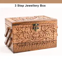 Wooden decorative large jewelry box - Hand carved layered jewelry organizer - Housewarming gift for your loved ones -...