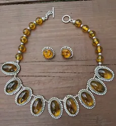 Reposse Amber Necklace & Earrings Vtg. Necklace Length =20