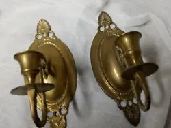 Pair of Vintage Solid Brass Wall Sconce Candle Holders. Cleaning is being left to the buyer, as some people prefer the...