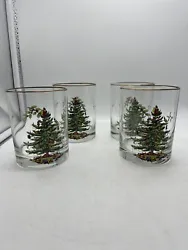 Spode Christmas Tree Set of 4 Double Old Fashioneds in Original Box.