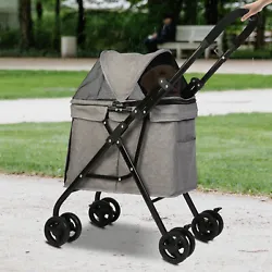 With the press of a button on the handle, our 4 wheels pet stroller will fold compactly. Special designed with front...
