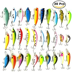Features ---30 pcs of deferent shape and size fishing lures ---These lures can create life-like swimming actions in...