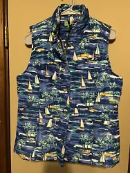Womens Island Republic Sailboat and Palm Trees Puffer Vest. Extra buttons.