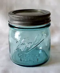 New BALL PERFECT MASON Half Pint BLUE Jar. Well made in the U.S.A.Reproduction of the rare and popular Blue Ball...