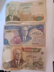 billets de 10 dinars tunisien de 1986 1983 et 1980.