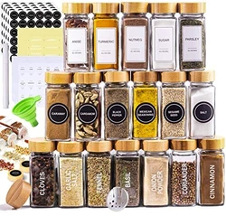 The seasoning organizer set has 12-4oz thick glass jars with airtight bamboo jar lids + various seasoning spice labels....